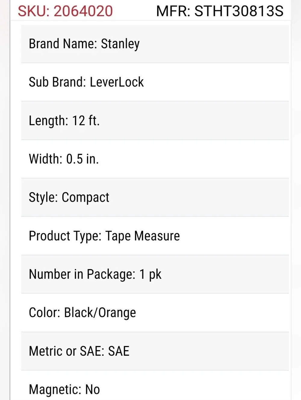 Stanley LeverLock 12 ft. L X 0.5 in. W Compact Tape Measure 1 pk - Picture 11 of 12